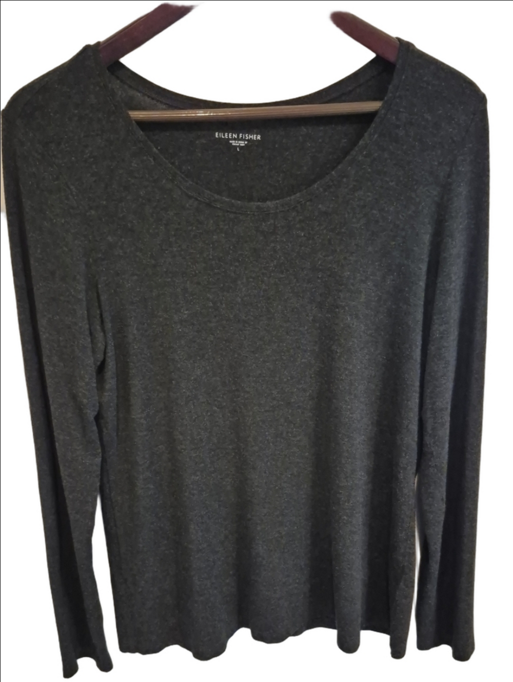 EILEEN FISHER Dark Charcoal Soft Scoop-Neck Long Sleeve Top Or Tee Size Large